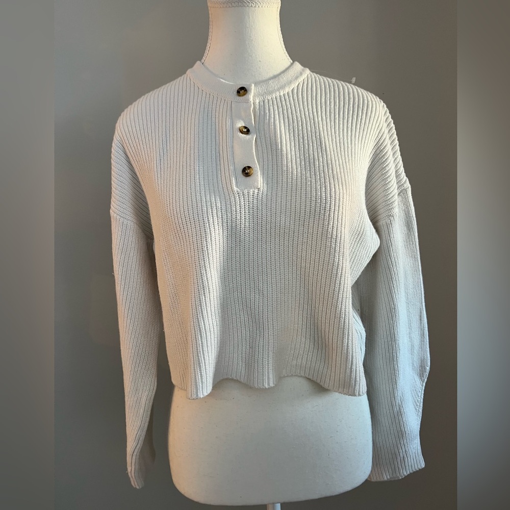 The Range Women's White Ribbed Button-Up Top Extra Small